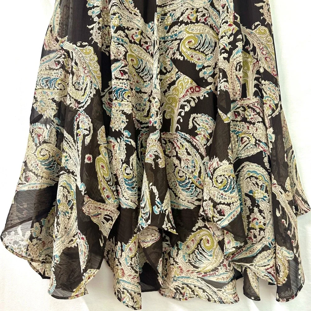 SOFT SURROUNDINGS Brown Paisley Handkerchief Hem Peasant‎ Midi Skirt M Bohemian